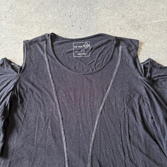 We The Free People Cold Shoulder Oversized Shirt Womens S Black Boho Blouse - Picture 2 of 8